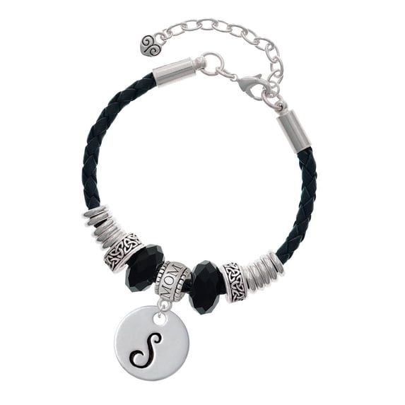 Delight Jewelry Silvertone Large Script Letter - S - 3/4'' Disc - Mom Celtic Knot Leather Bead Bracelet, 7"+2" Extender
