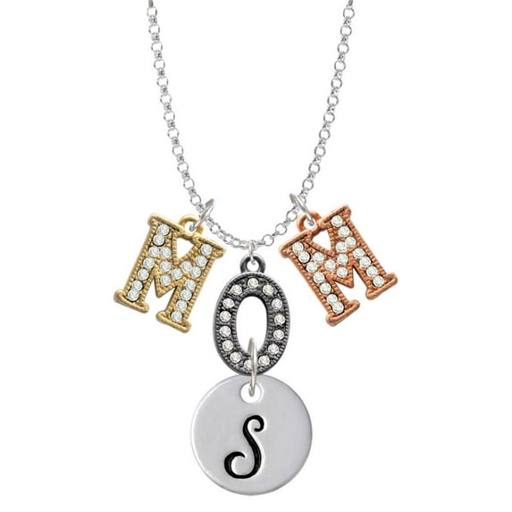 Delight Jewelry Silvertone Large Script Letter - S - 3/4'' Disc - Multi-Colored Crystal Mom Charm Necklace