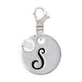 thumbnail image 1 of Delight Jewelry Silvertone Large Script Letter - S - 3/4'' Disc - - Silvertone Clip on Charm with Clear Crystal Drop, 1 of 4