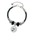 thumbnail image 1 of Delight Jewelry Silvertone Large Script Letter - T - 3/4'' Disc - Niece Celtic Knot Leather Bead Bracelet, 7"+2" Extender, 1 of 4