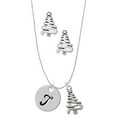 thumbnail image 1 of Delight Jewelry Silvertone Large Script Letter - T - 3/4'' Disc - Silver tone Zig Zag Christmas Tree Charm Necklace and Stud Earrings, 1 of 4