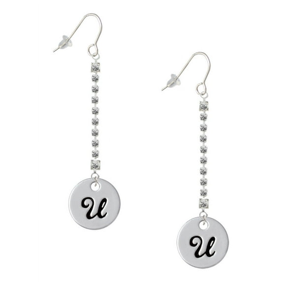 Delight Jewelry Silvertone Large Script Letter - U - 3/4'' Disc - Silver-tone Long Sparkle Dangle French Earrings