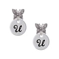 thumbnail image 1 of Delight Jewelry Silvertone Large Script Letter - U - 3/4'' Disc - Silvertone Antiqued Butterfly Post Earrings, 1 of 4