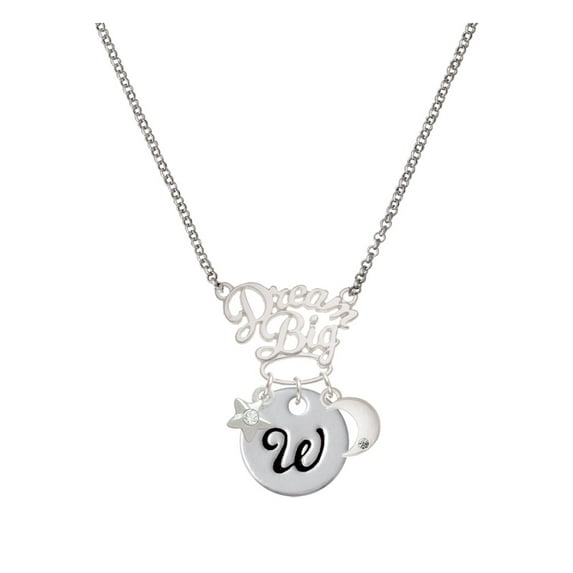 Delight Jewelry Silvertone Large Script Letter - W - 3/4'' Disc - Silvertone Dream Big Pendant Necklace, 25"
