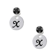 thumbnail image 1 of Delight Jewelry Silvertone Large Script Letter - X - 3/4'' Disc - Black Crystal Clip on Earrings, 1 of 5