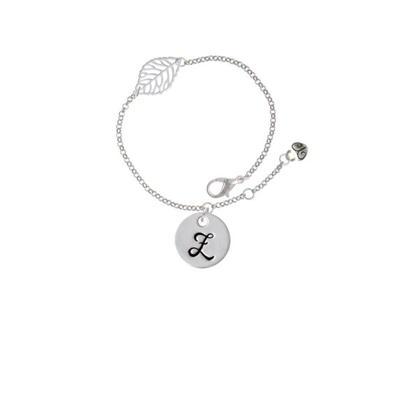 Delight Jewelry Silvertone Large Script Letter - Z - 3/4'' Disc - - Silvertone Leaf Delicate Bracelet, 6.25+1.75"