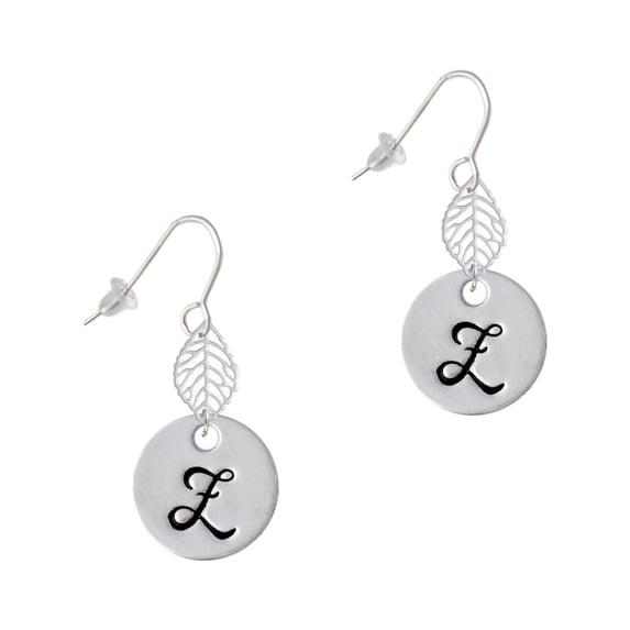 Delight Jewelry Silvertone Large Script Letter - Z - 3/4'' Disc - Silvertone Leaf French Earrings