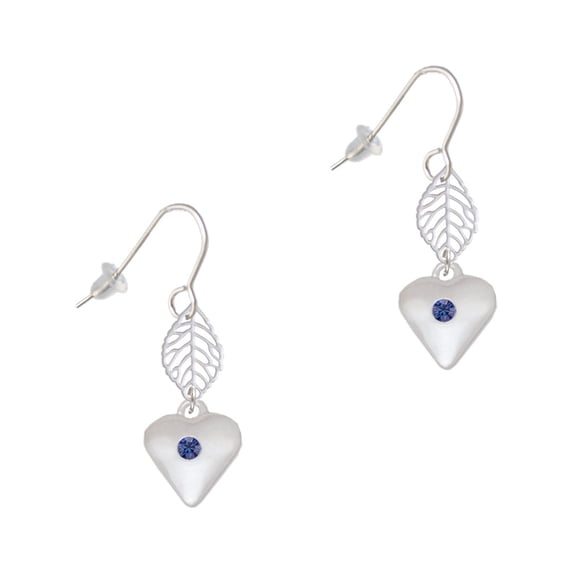 Delight Jewelry Silvertone Large September - Blue Crystal Heart Silvertone Leaf French Earrings
