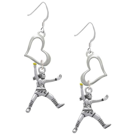 Delight Jewelry Silvertone Large Softball Pitcher Open Heart French Earrings