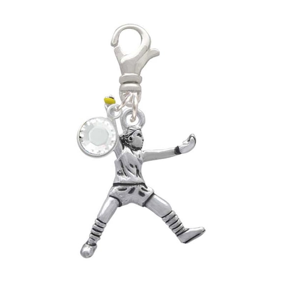 Delight Jewelry Silvertone Large Softball Pitcher - Silvertone Clip on Charm with Clear Crystal Drop