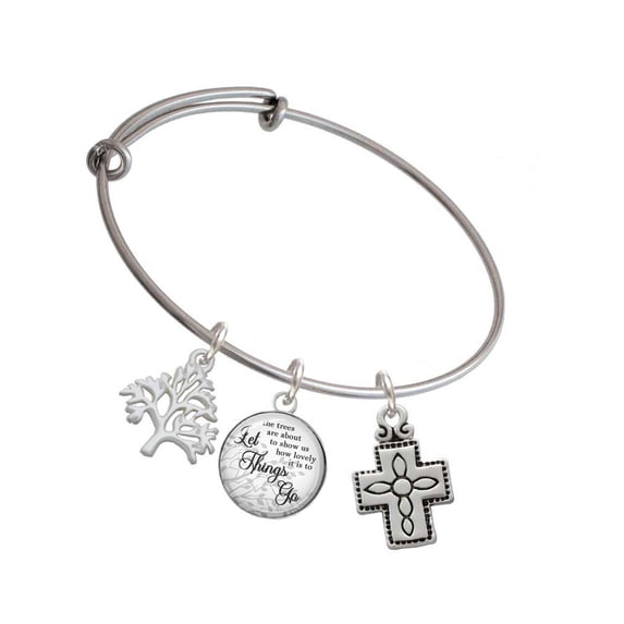 Delight Jewelry Silvertone Large Southwestern Antiqued Cross Silvertone Let Things Go Tree Charm Bangle Bracelet