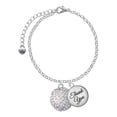 thumbnail image 1 of Delight Jewelry Silvertone Large Super Sparkle Crystal Clear AB Volleyball - Domed Thank You Charm Bracelet, 6"+2", 1 of 5