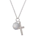 thumbnail image 1 of Delight Jewelry Silvertone Large Super Sparkle Crystal Clear AB Volleyball Everlasting Love Engraved Cross Zoey Necklace, 28", 1 of 4