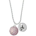 thumbnail image 1 of Delight Jewelry Silvertone Large Super Sparkle Crystal Pink AB Volleyball Silvertone Script Initial Disc - A - Charm Necklace, 20"+3", 1 of 4