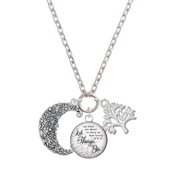 Delight Jewelry Silvertone Large Swirl Man in Moon Let Things Go Fall Zoey Charm Necklace, 28"