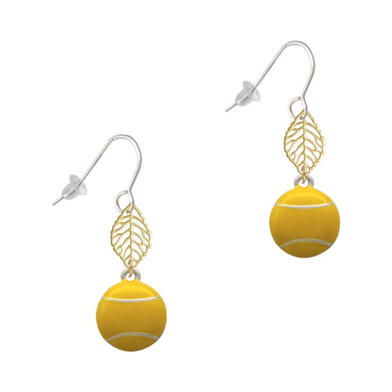 Delight Jewelry Silvertone Large Tennis Ball Goldtone Leaf French Earrings