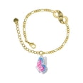 thumbnail image 1 of Delight Jewelry Silvertone Large Translucent Hot Pink & Blue Flying Butterfly Gold-tone Paw Infinity Link Chain Bracelet, 6"+2" Extender, 1 of 3