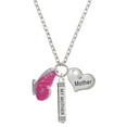 thumbnail image 1 of Delight Jewelry Silvertone Large Translucent Hot Pink Flying Butterfly Always My Mother Bar Zoe Necklace, 1 of 4