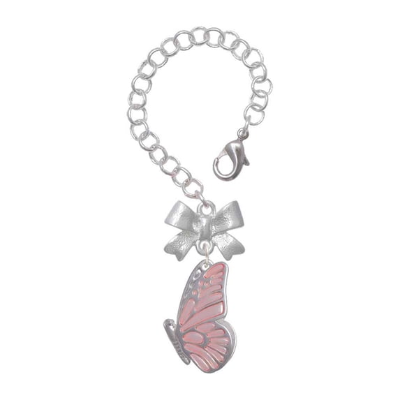 Delight Jewelry Silvertone Large Translucent Pink Flying Butterfly - Silvertone Bow Charm Accessory for Tumblers and Thermal Cups