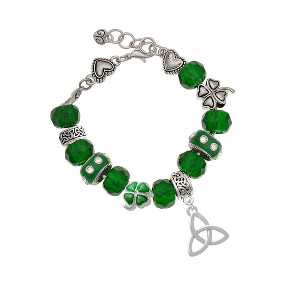 Delight Jewelry Silvertone Large Trinity Knot - Green Irish Luck Bead Charm Bracelet, 7.5"