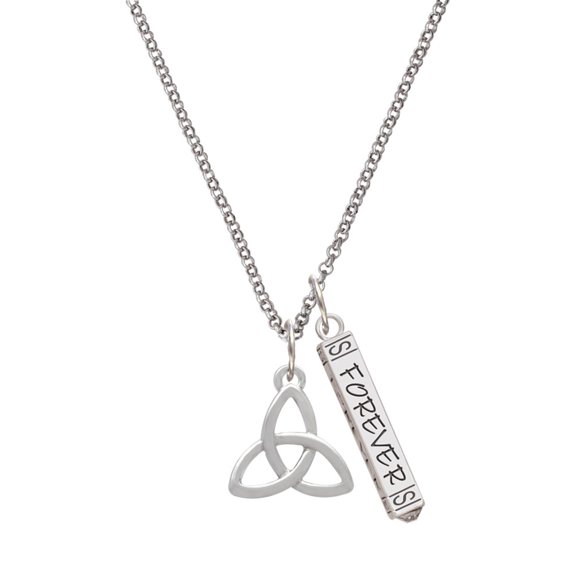 Delight Jewelry Silvertone Large Trinity Knot Silvertone Forever Bar Charm Necklace, 23"
