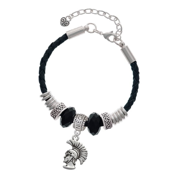 Delight Jewelry Silvertone Large Trojan - Mascot Niece Celtic Knot Leather Bead Bracelet, 7"+2" Extender