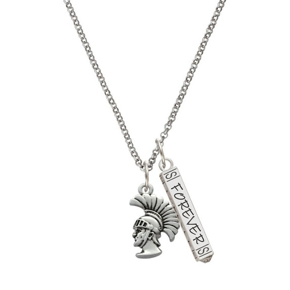 Delight Jewelry Silvertone Large Trojan - Mascot Silvertone Forever Bar Charm Necklace, 23"
