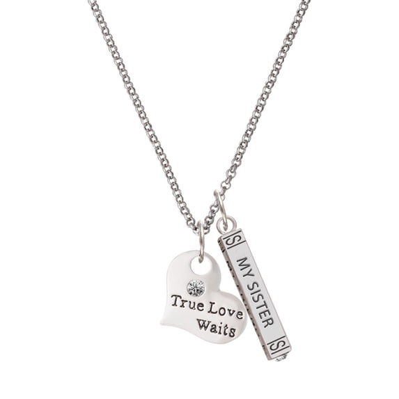 Delight Jewelry Silvertone Large True Love Waits Heart Silvertone Always My Sister Bar Charm Necklace, 23"