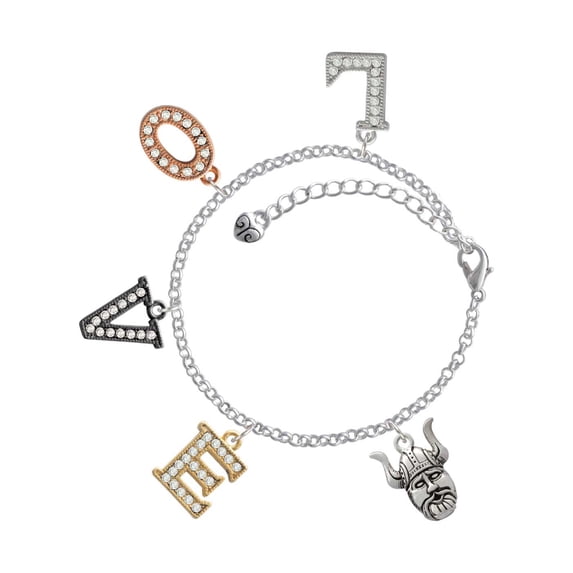Delight Jewelry Silvertone Large Viking - Mascot Multi-Colored Crystal Love Charm Bracelet