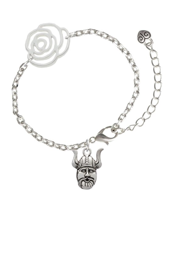 Silvertone Large Viking - Mascot Silver-tone Flower Link Chain Bracelet, 6.75"+2" Extender