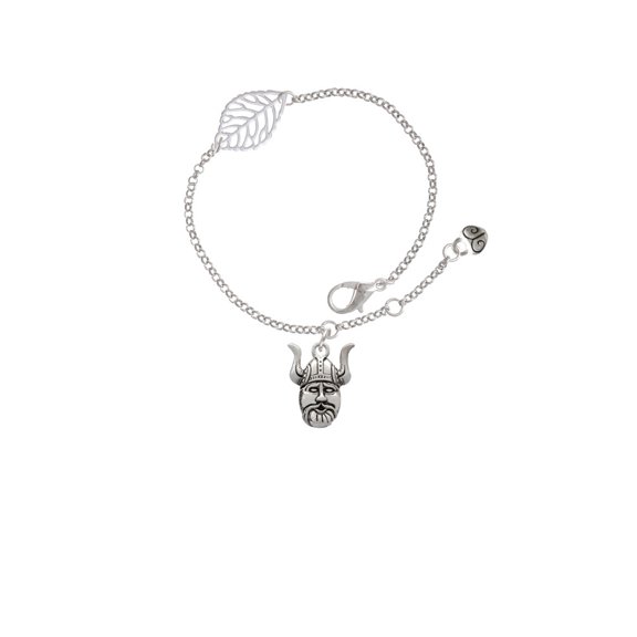 Delight Jewelry Silvertone Large Viking - Mascot - Silvertone Leaf Delicate Bracelet, 6.25+1.75"