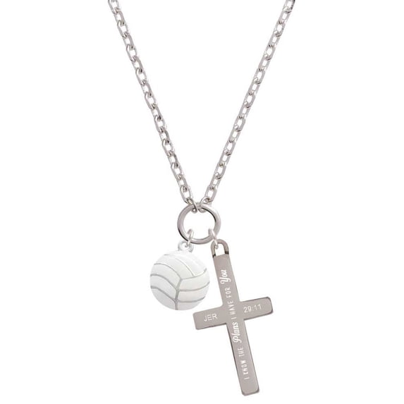 Delight Jewelry Silvertone Large Volleyball I Have Plans for You Engraved Cross Zoey Necklace, 28"
