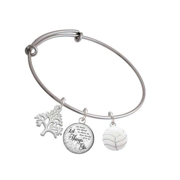 Delight Jewelry Silvertone Large Volleyball Silvertone Let Things Go Tree Charm Bangle Bracelet