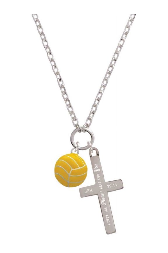 Silvertone Large Water Polo Ball I Have Plans for You Engraved Cross Zoey Necklace, 28"