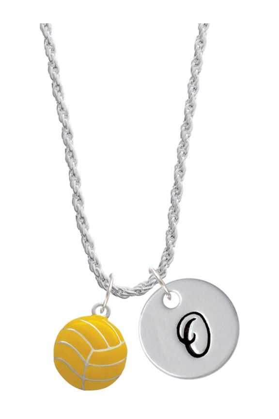 Silvertone Large Water Polo Ball Silvertone Script Initial Disc - O - Charm Necklace, 20"+3"