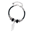 thumbnail image 1 of Delight Jewelry Silvertone Large White Enamel Angel Wing Grandmother Celtic Knot Leather Bead Bracelet, 7"+2" Extender, 1 of 4