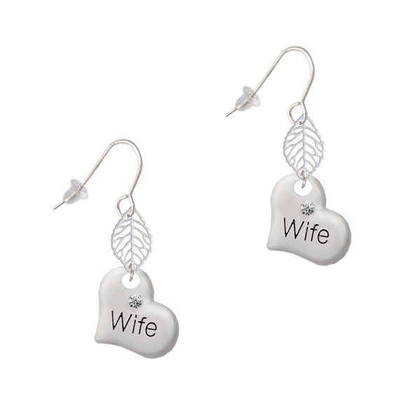 Delight Jewelry Silvertone Large Wife Heart Silvertone Leaf French Earrings