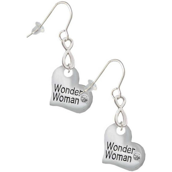Delight Jewelry Silvertone Large Wonder Woman Heart Silver tone Infinity French Earrings