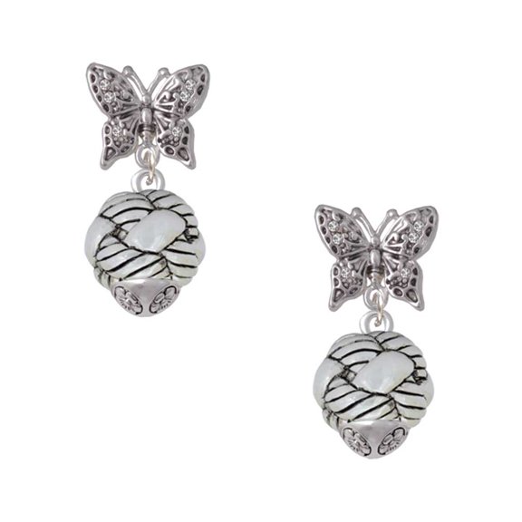 Delight Jewelry Silvertone Large Woven Rope Spinner Silvertone Antiqued Butterfly Post Earrings