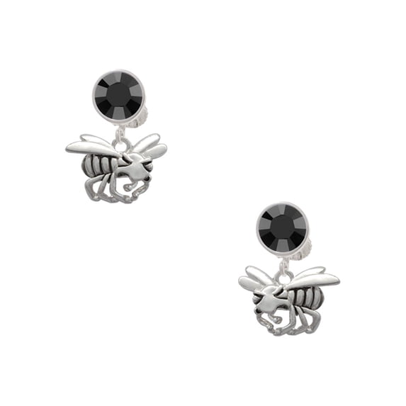 Delight Jewelry Silvertone Large Yellow Jacket - Mascot Black Crystal Clip on Earrings