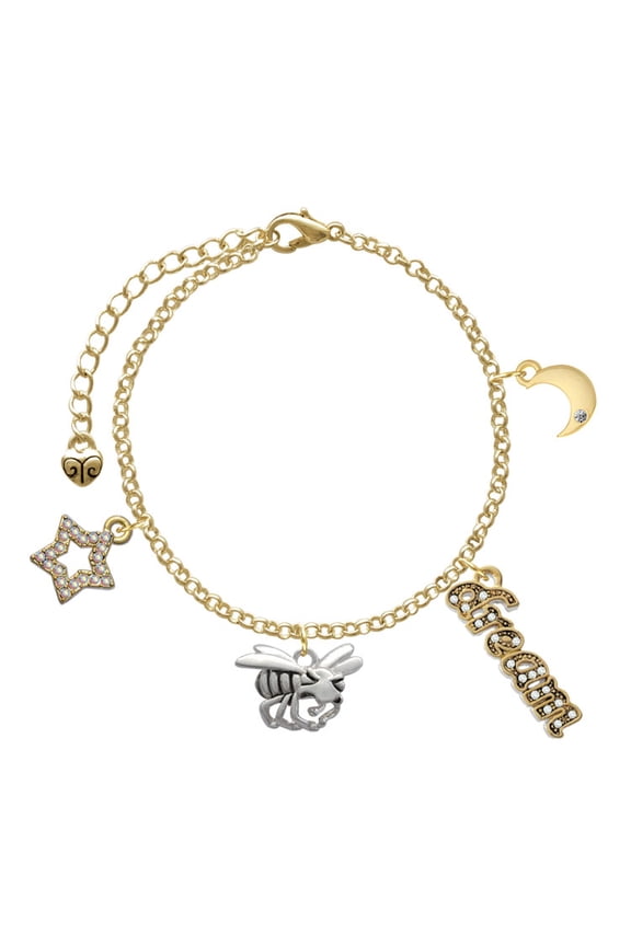 Silvertone Large Yellow Jacket - Mascot Goldtone Dream Big Charm Bracelet, 7.5+2" Extender