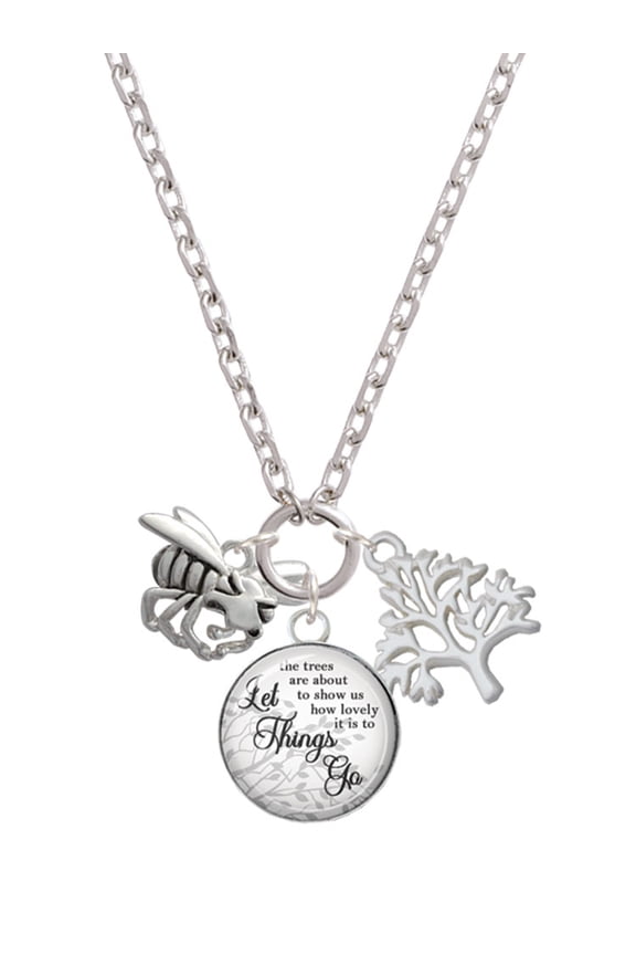Silvertone Large Yellow Jacket - Mascot Let Things Go Fall Zoey Charm Necklace, 28"
