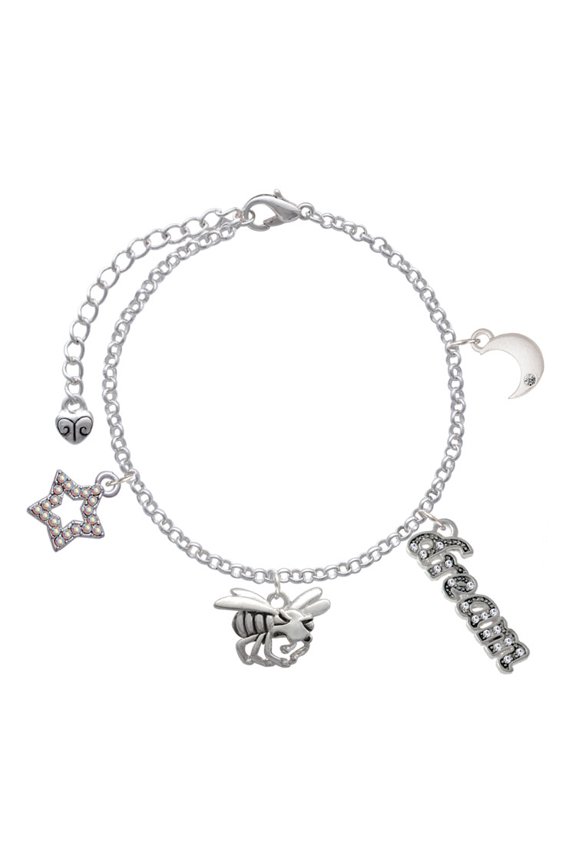 Silvertone Large Yellow Jacket - Mascot Silvertone Dream Big Charm Bracelet, 7.5+2" Extender