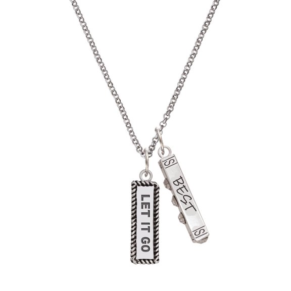 Delight Jewelry Silvertone Let It Go Silvertone Best Friends Forever Bar Charm Necklace, 23"