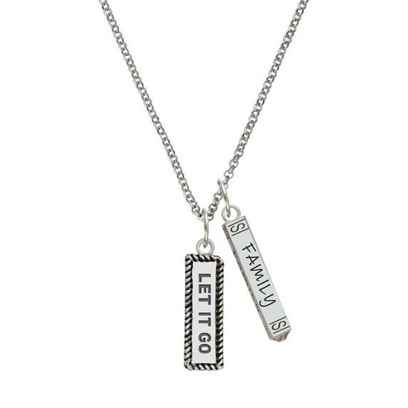 Delight Jewelry Silvertone Let It Go Silvertone Family Bar Charm Necklace, 23"
