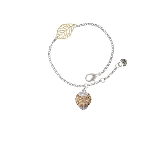 Delight Jewelry Silvertone Light Brown Crystal Sparkle Spinner - Goldtone Leaf Delicate Bracelet, 6.25+1.75"