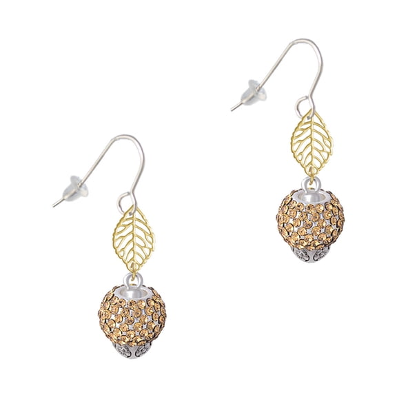 Delight Jewelry Silvertone Light Brown Crystal Sparkle Spinner Goldtone Leaf French Earrings