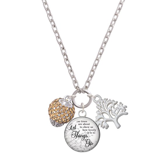 Delight Jewelry Silvertone Light Brown Crystal Sparkle Spinner Let Things Go Fall Zoey Charm Necklace, 28"