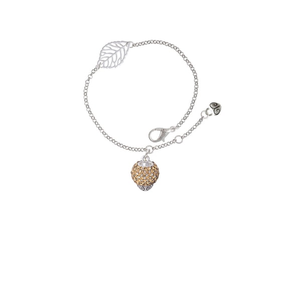 Delight Jewelry Silvertone Light Brown Crystal Sparkle Spinner - Silvertone Leaf Delicate Bracelet, 6.25+1.75"