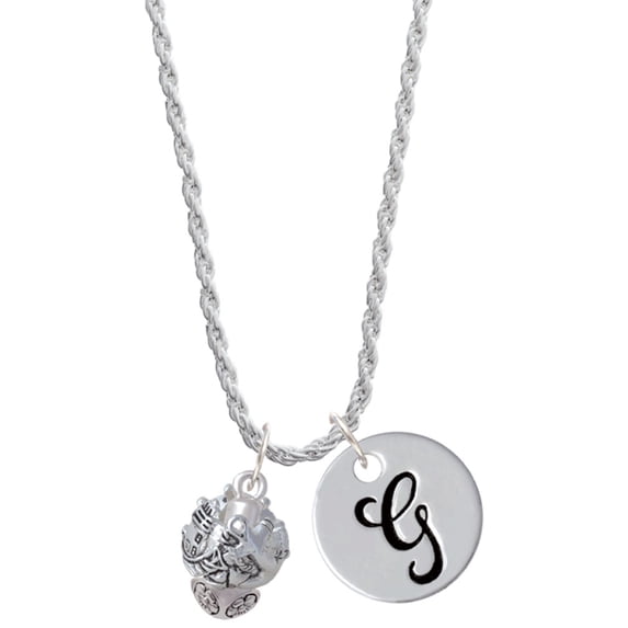 Delight Jewelry Silvertone Lighthouse, Ship Wheel, Anchor Spinner Silvertone Script Initial Disc - G - Charm Necklace, 20"+3"